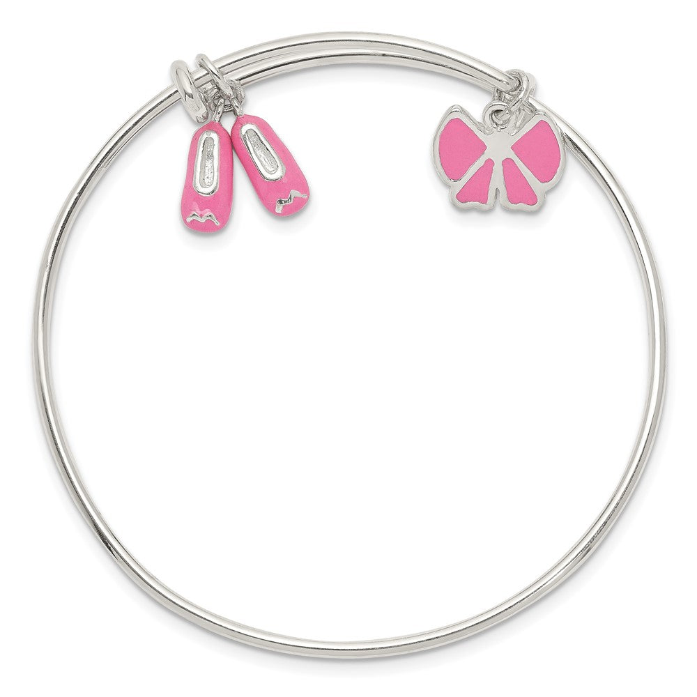 Sterling Silver Enameled Ballet Shoes & Bow Adjustable Children's Bangle 5.5 inches