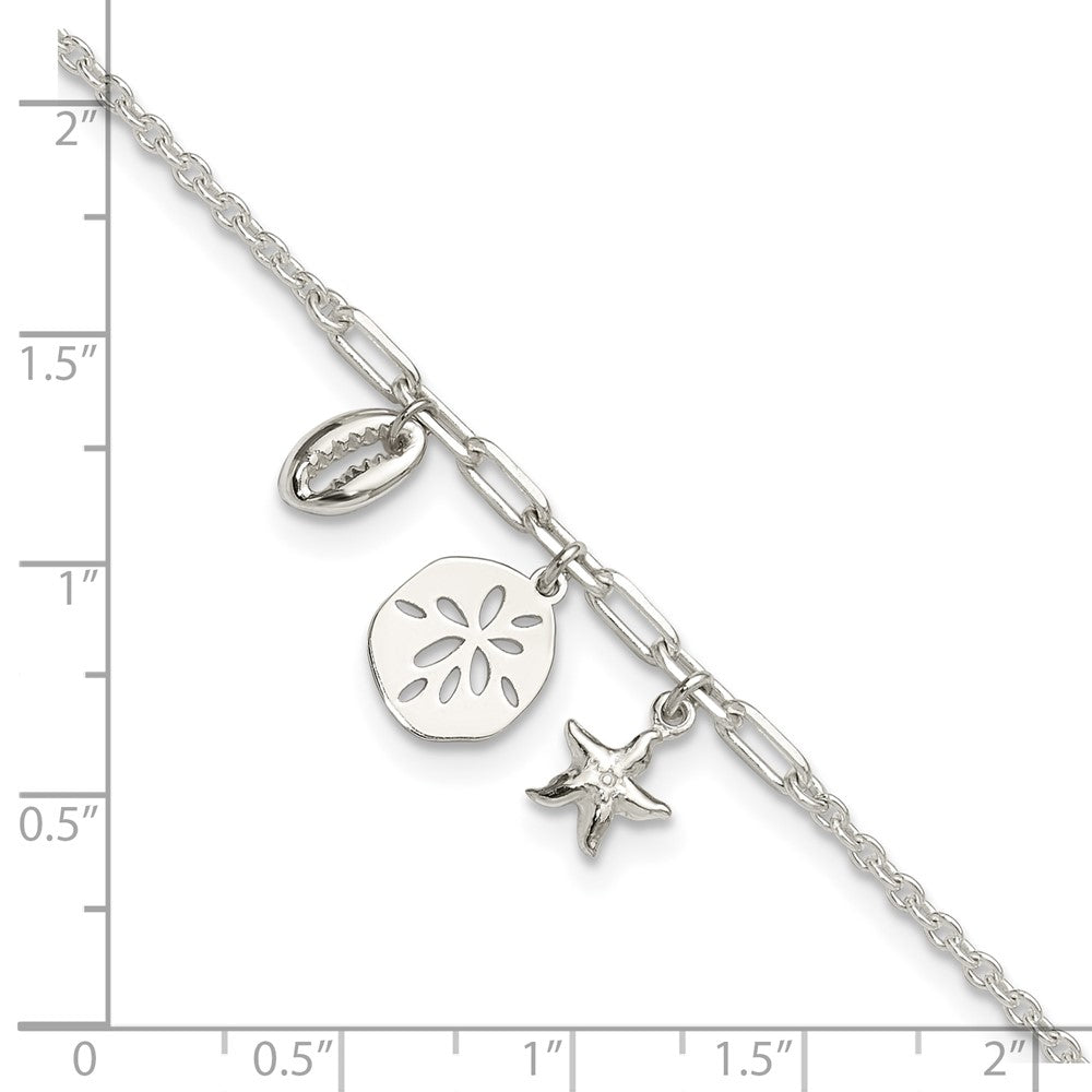 Sterling Silver Shells 9in Plus 1 in Ext. Anklet 9 inches