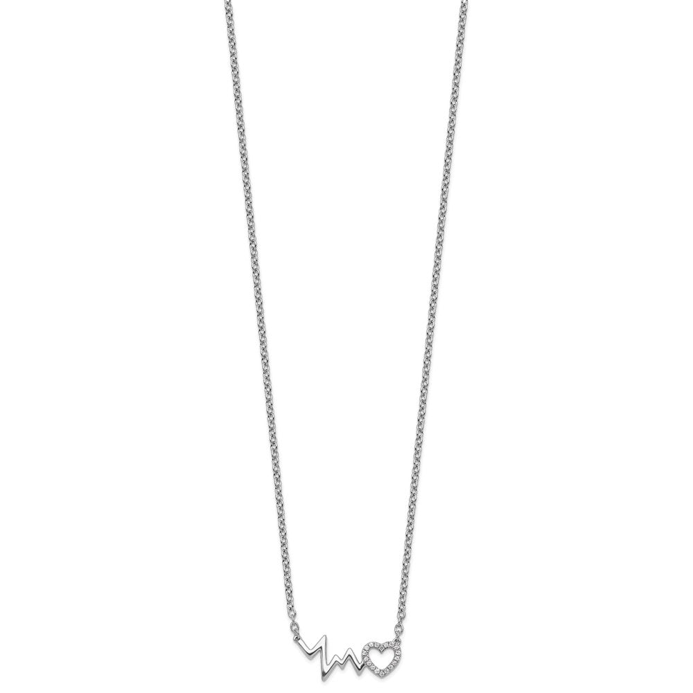 White Ice Sterling Silver Rhodium-plated 18 Inch Diamond Heart with Heartbeat Necklace 18 Inches