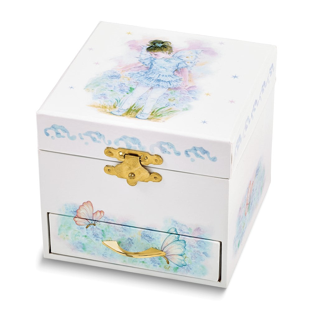 Childrens Ballerina One Drawer White Square Musical Jewelry Box