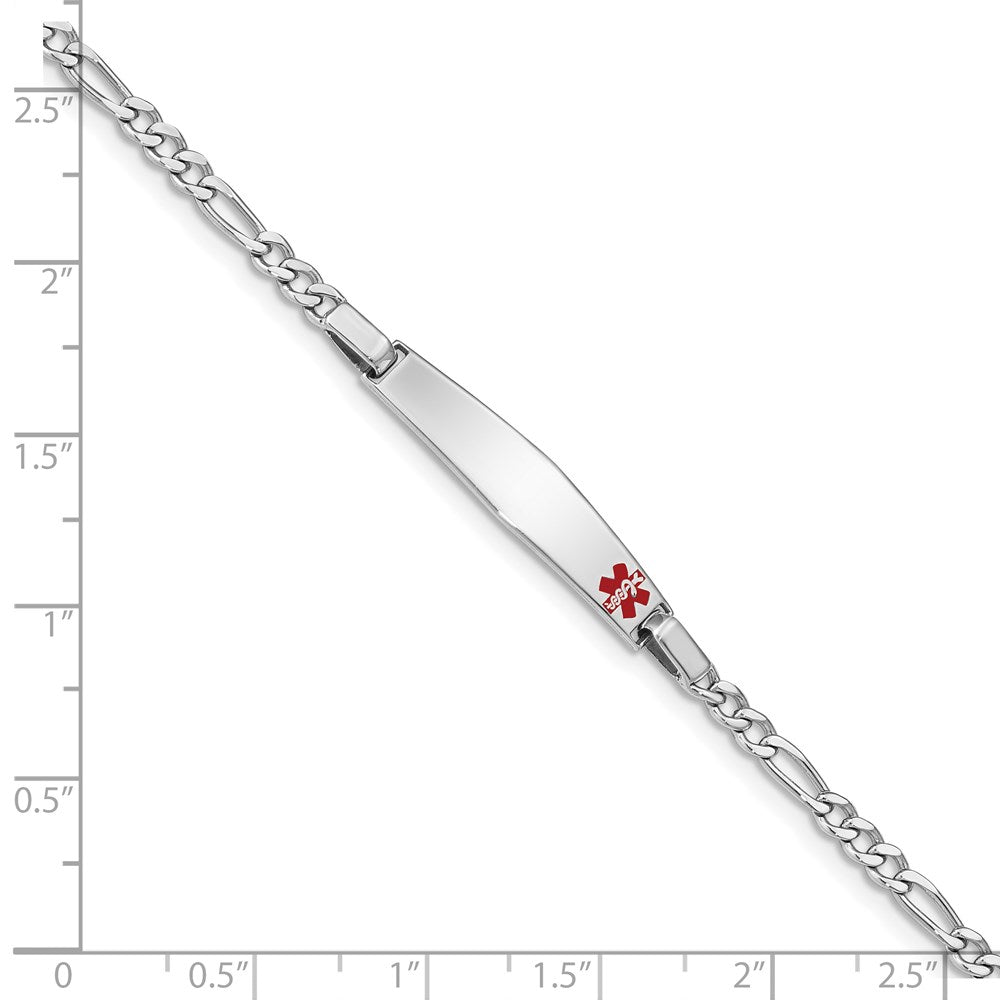 Sterling Silver Rhodium Children's Medical ID Bracelet w/Figaro ID Bracelet 6 inches