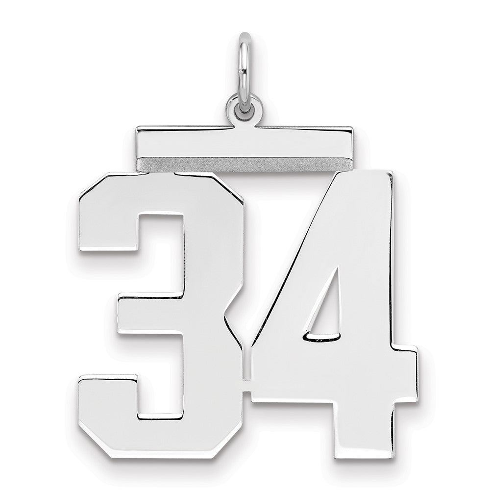 Sterling Silver/Rhodium-plated Polished Number 34 Charm