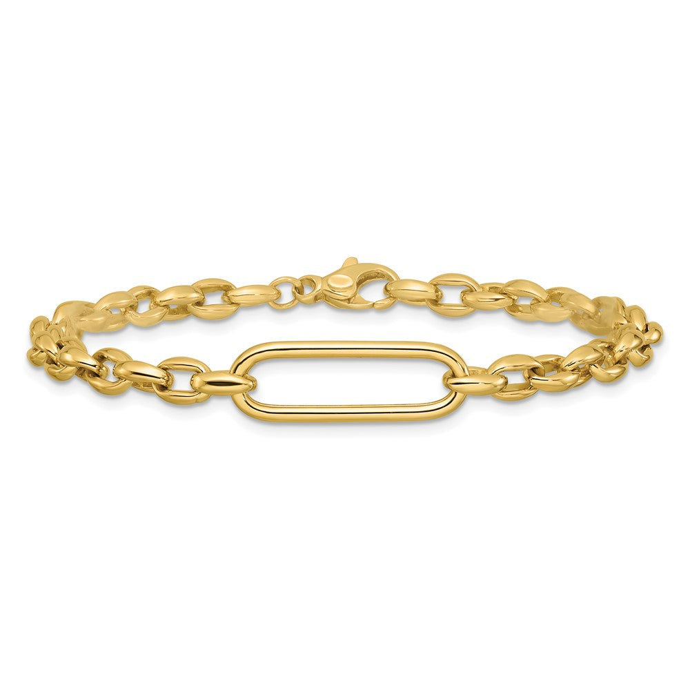 14K Polished Fancy Elongated Oval Link Bracelet 7.5  inches