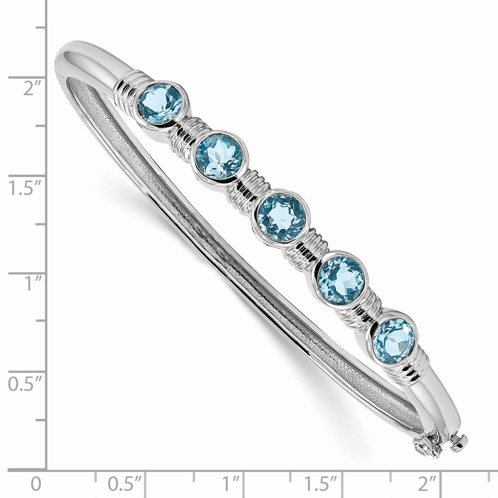Sterling Silver Rhodium-plated Light Swiss Blue Topaz Hinged Bangle 7.25 inches