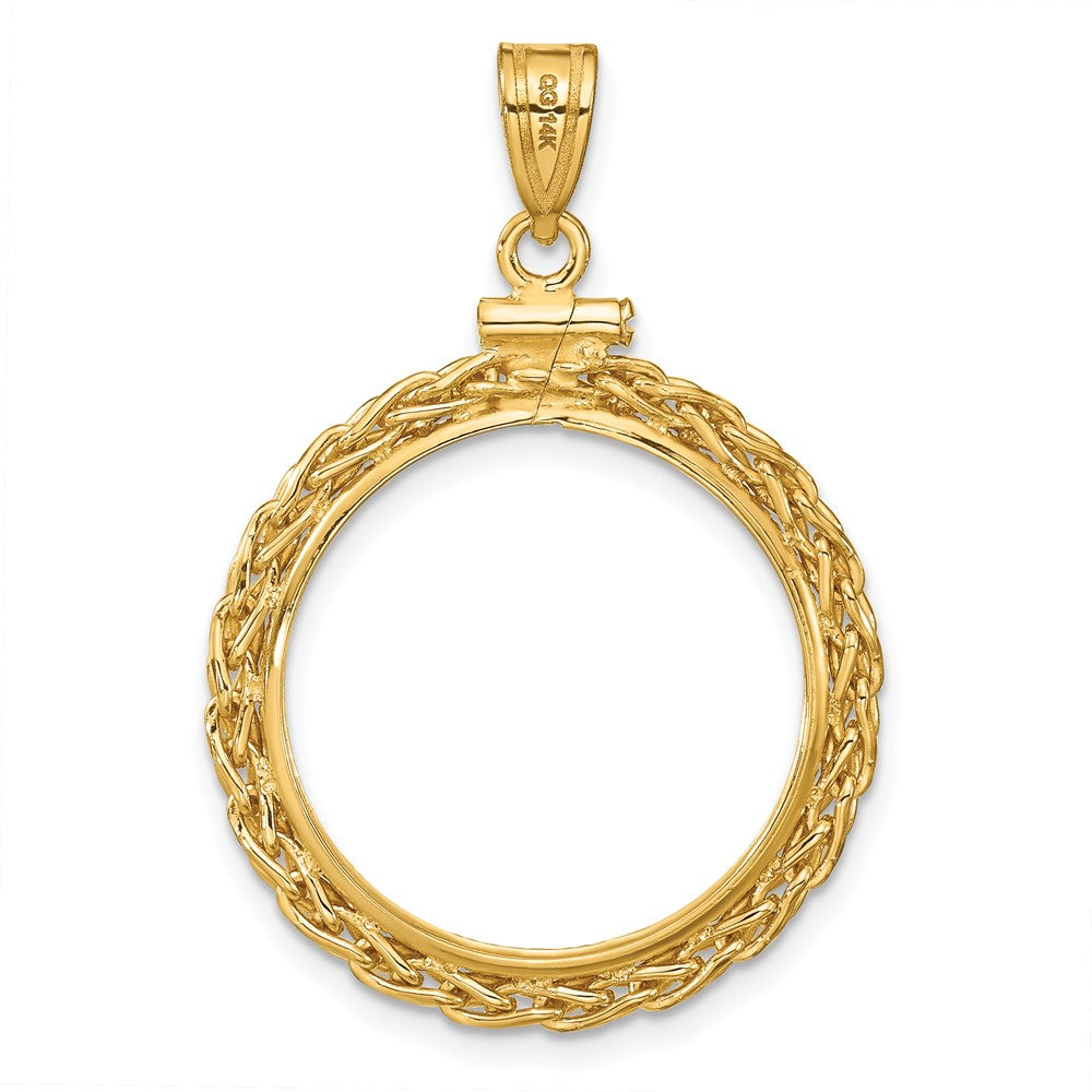 Wideband Distinguished Coin Jewelry 14k Polished Wheat Chain 21.6mm x 1.7mm Screw Top Coin Bezel Pendant
