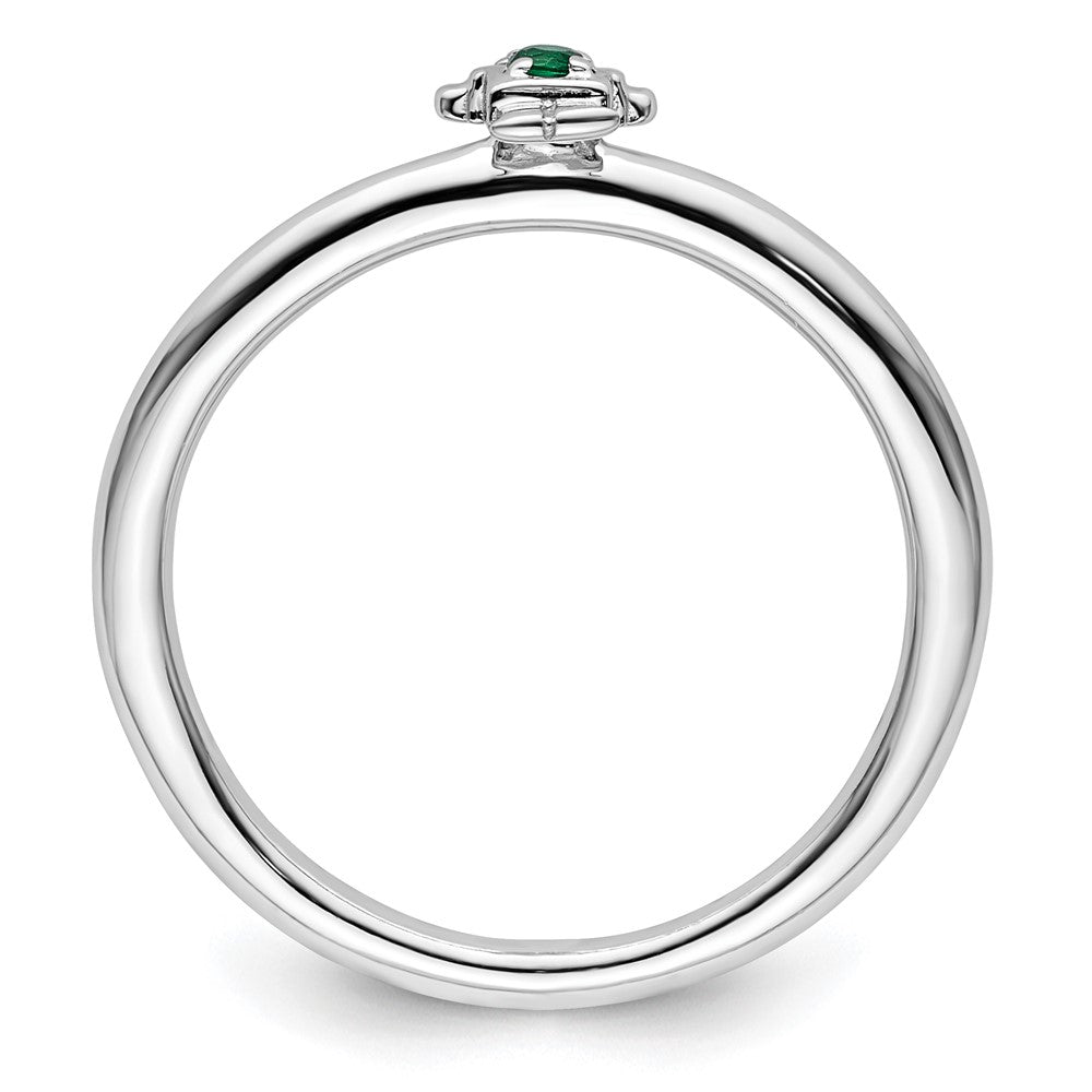 Sterling Silver Stackable Expressions Rhodium Cr. Emerald Boy Ring