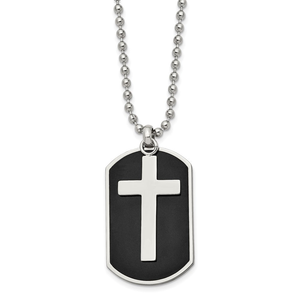 Stainless Steel Polished Black IP-plated 2 Piece Cross Dog Tag Necklace