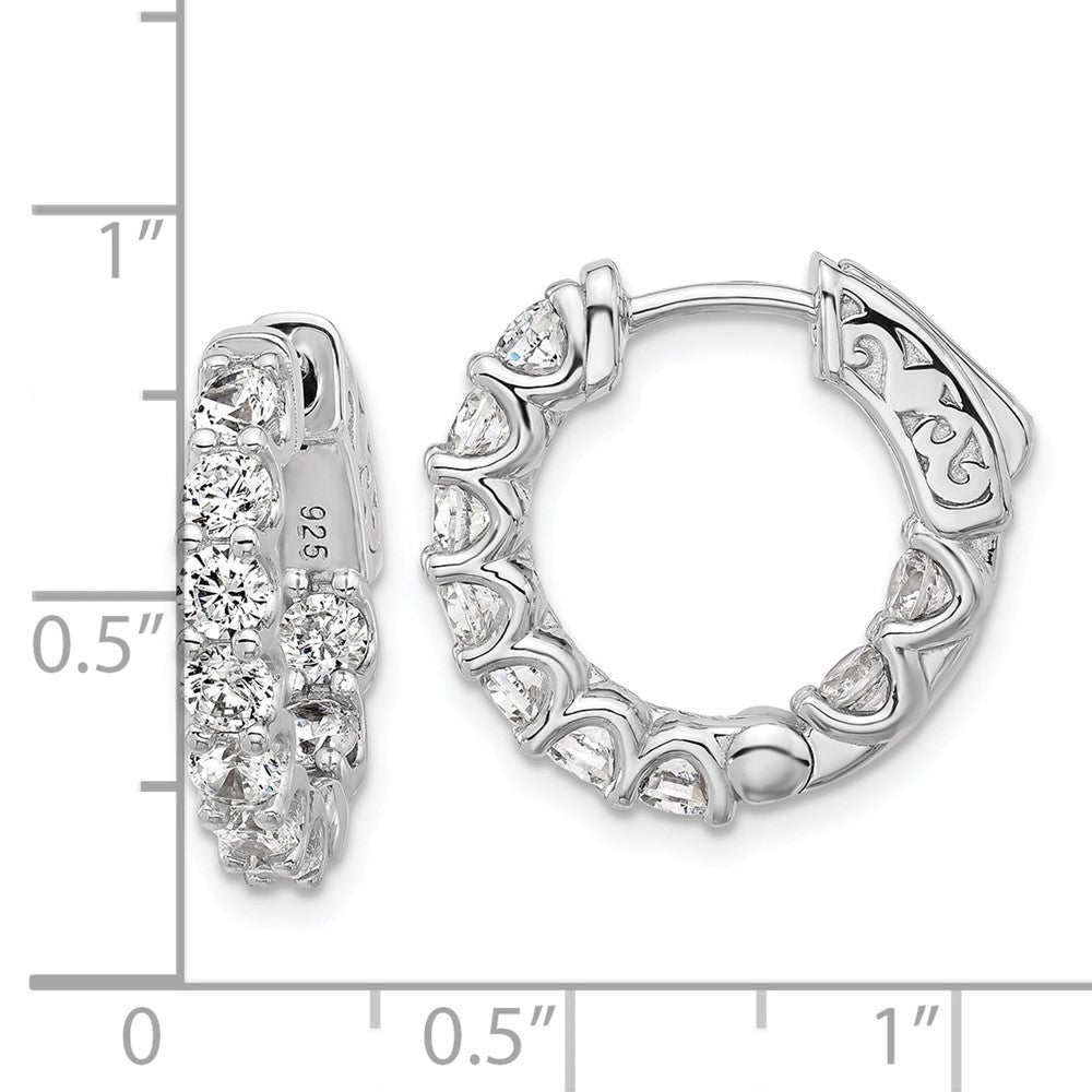 Sterling Shimmer Sterling Silver Rhodium-plated 3mm CZ 18 Stone In and Out Hinged Hoop Earrings