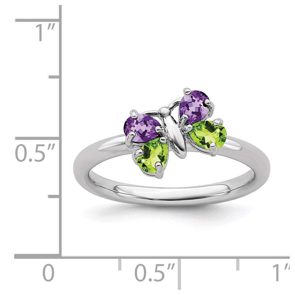 Sterling Silver Stackable Expressions Amethyst & Peridot Butterfly Ring Size -8