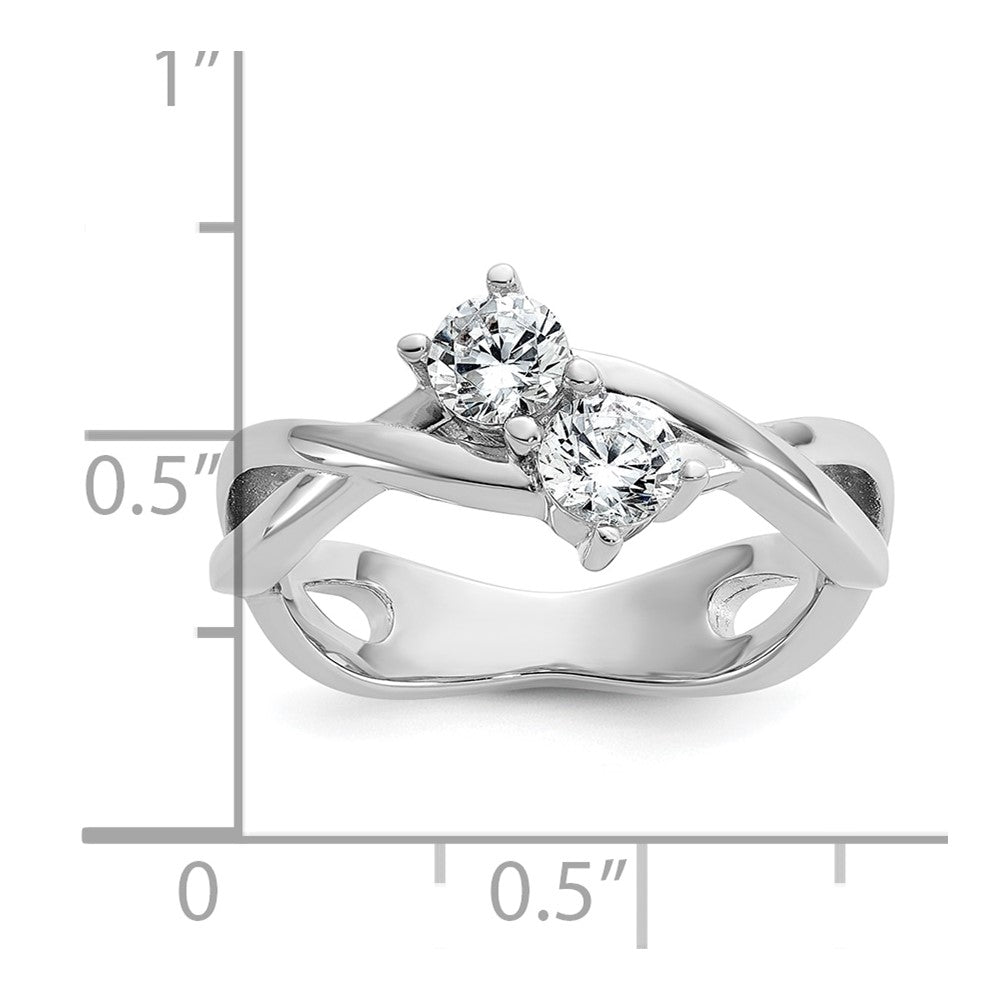 Cheryl M Sterling Silver Rhodium-plated Polished and Crisscross Two Stone CZ Ring