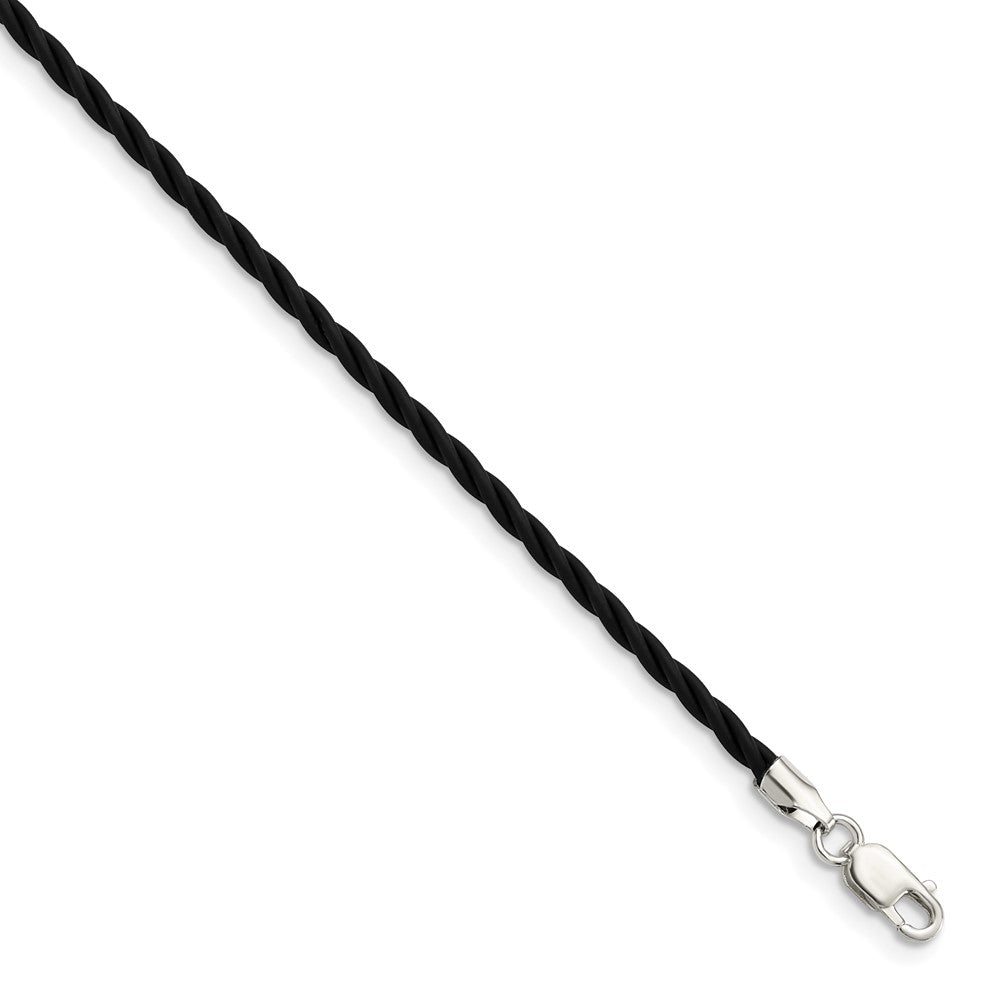 Sterling Silver 18 inch 2mm Black Twisted Rubber Necklace 18 Inches