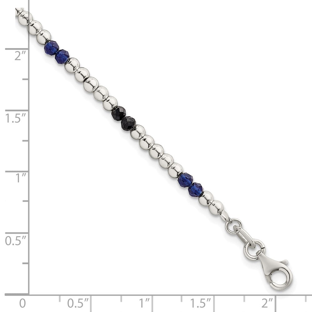Sterling Silver Polished Blue Agate and Spinel Beaded 7.5 inch Bracelet
