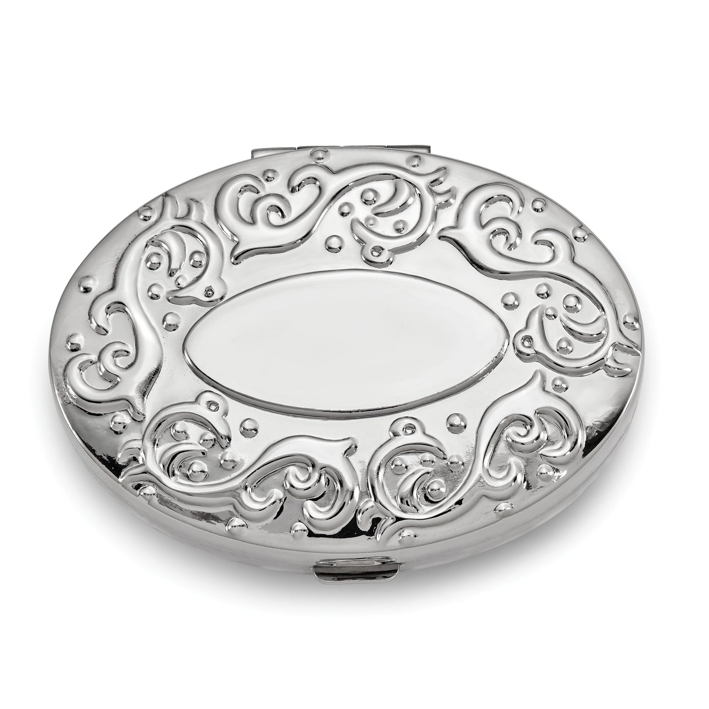Silver-tone Oval 2-Section Pillbox w/Mirror GM16808
