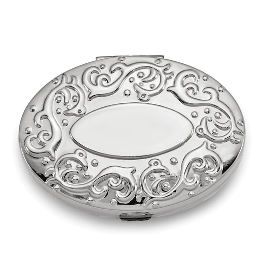 Silver-tone Oval 2-Section Pillbox w/Mirror GM16808