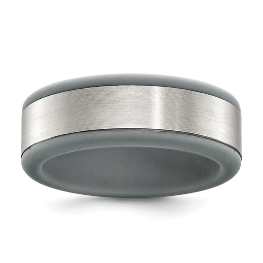 Chisel Stainless Steel Brushed Grey Silicone Center 8mm Band Size - 13