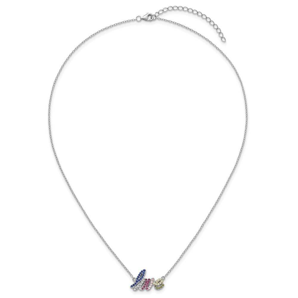 SS RH-pltd Polished Multicolor CZ LOVE 16in w/2in Ext Necklace 16 Inches