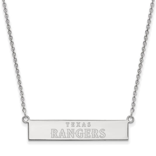 Sterling Silver Rhodium-plated MLB LogoArt Texas Rangers Team Script Bar 18 inch Necklace