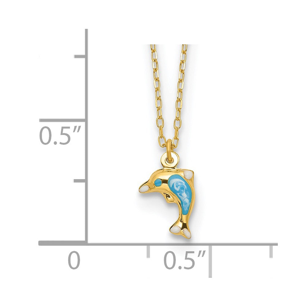 14k Polished Enameled Dolphin 16.5in Necklace