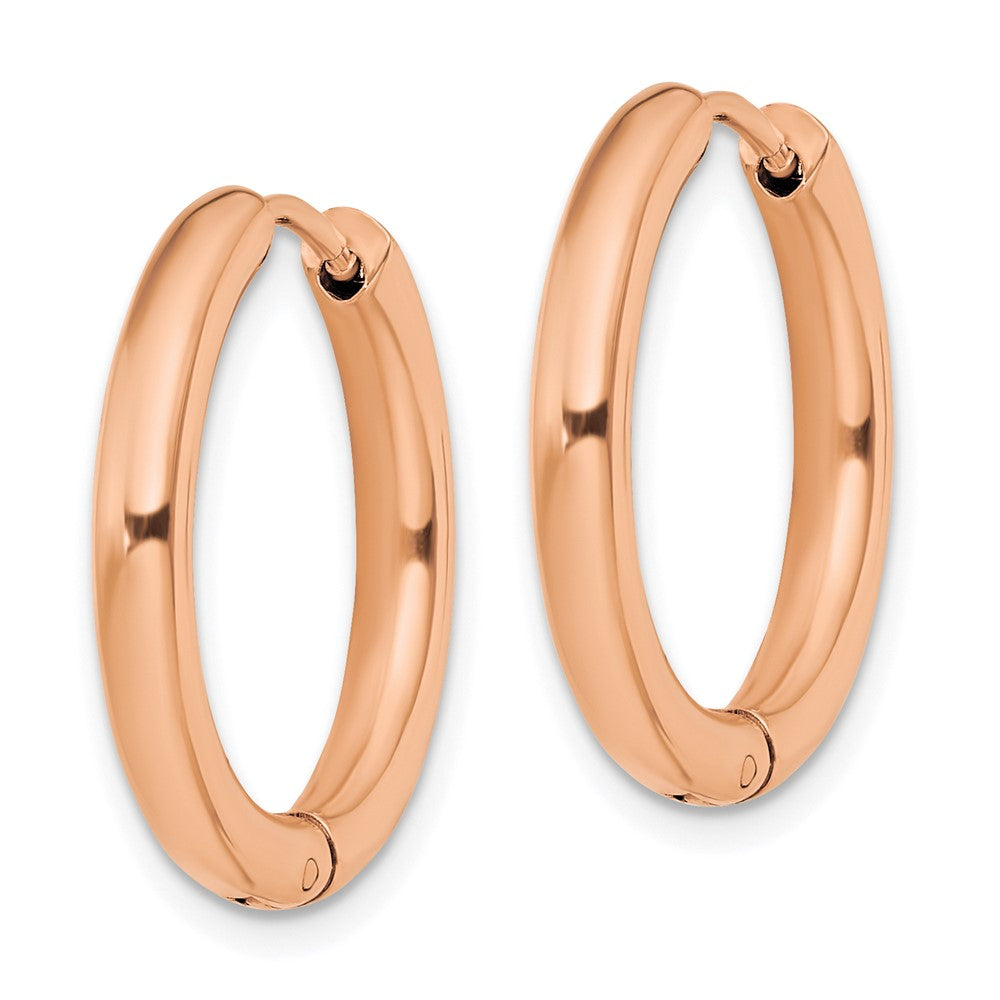 Stainless Steel Polished Rose IP-plated 3mm Hinged Hoop Earrings