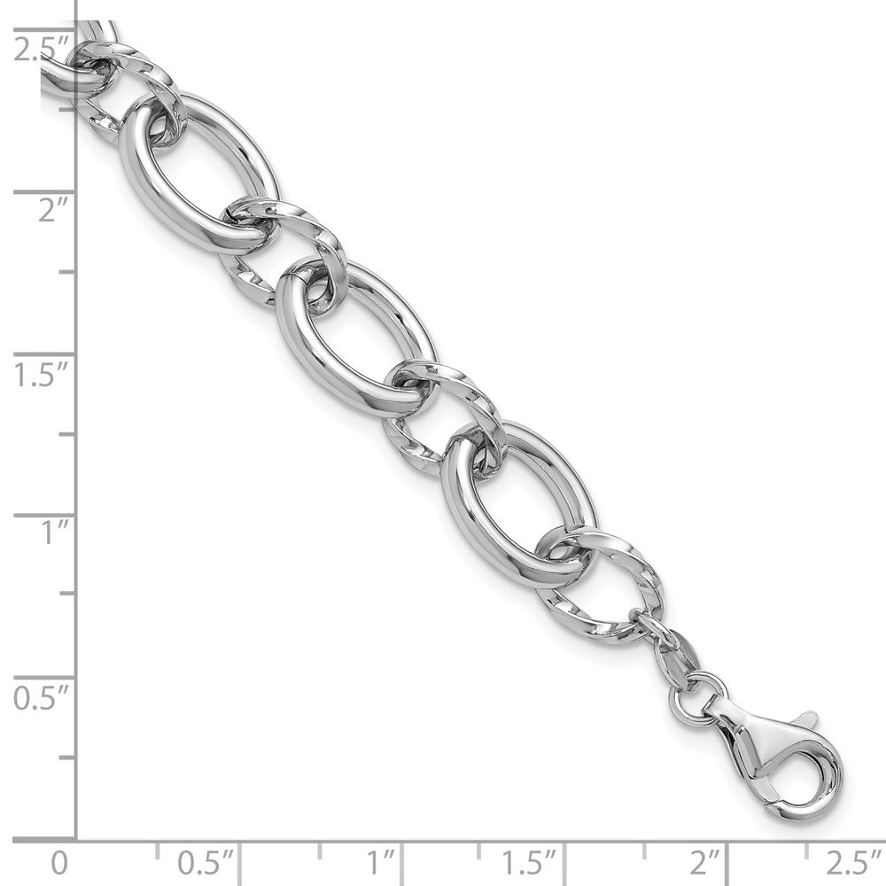 Sterling Silver Rhodium-plated Fancy Link with 1in ext. Bracelet 9  inches