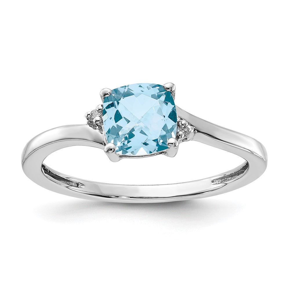 Sterling Silver ANC Aquamarine & Diamond Ring