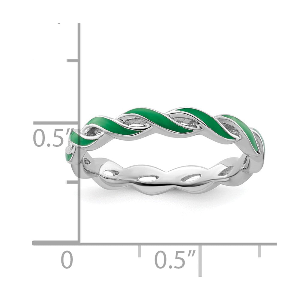 Sterling Silver Stackable Expressions Green Enamel Ring Size -7