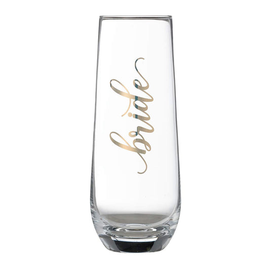 Lillian Rose Gold Bride Stemless Champagne Glass, 1 Count (Pack of 1), Clear