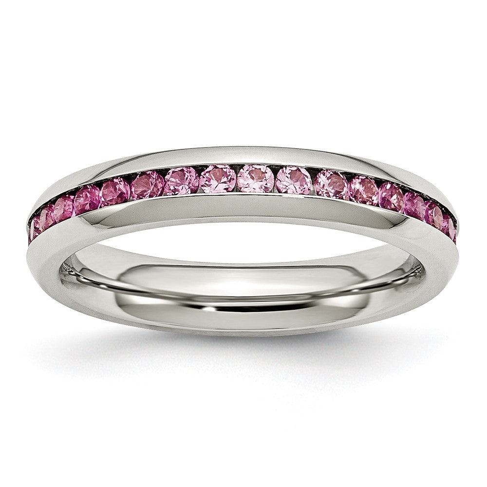 Stainless Steel Polished 4mm July Dark Pink CZ Ring Size - 6
