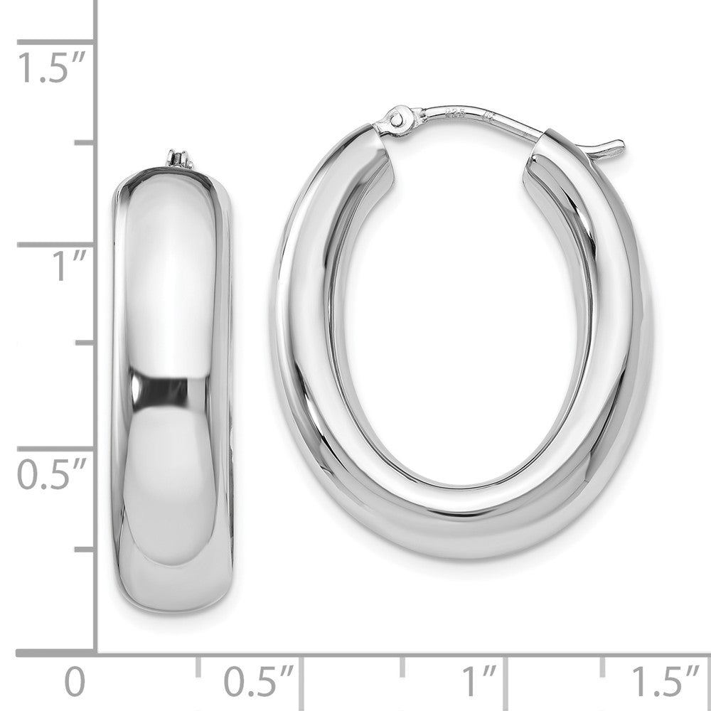Sterling Silver RH-plated Polished Oval Hoop Earrings
