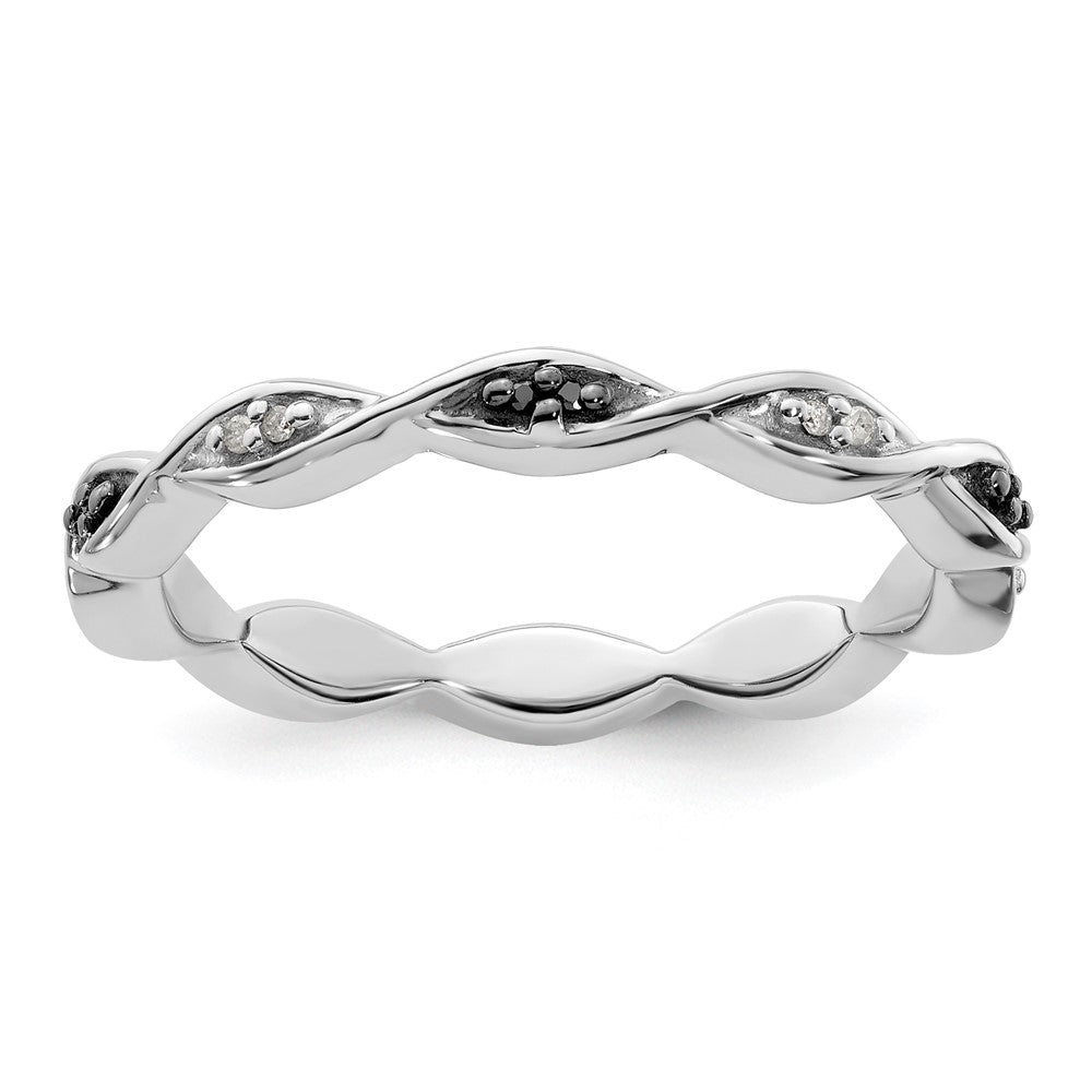 Sterling Silver Stackable Expressions Black & White Diamond Ring Size -9