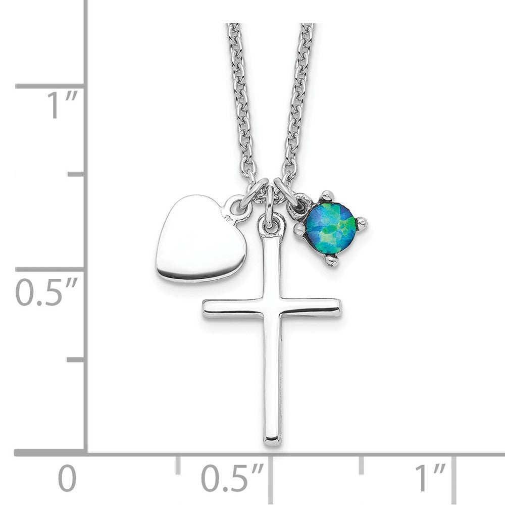 Sterling Silver Rhodium-plated Created Blue Opal Cross Necklace 18 Inches