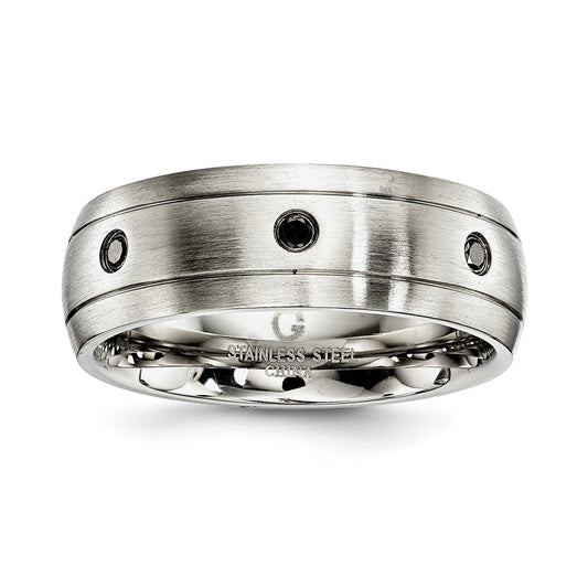 Stainless Steel 8mm With Black .10 TCW Diamond Band