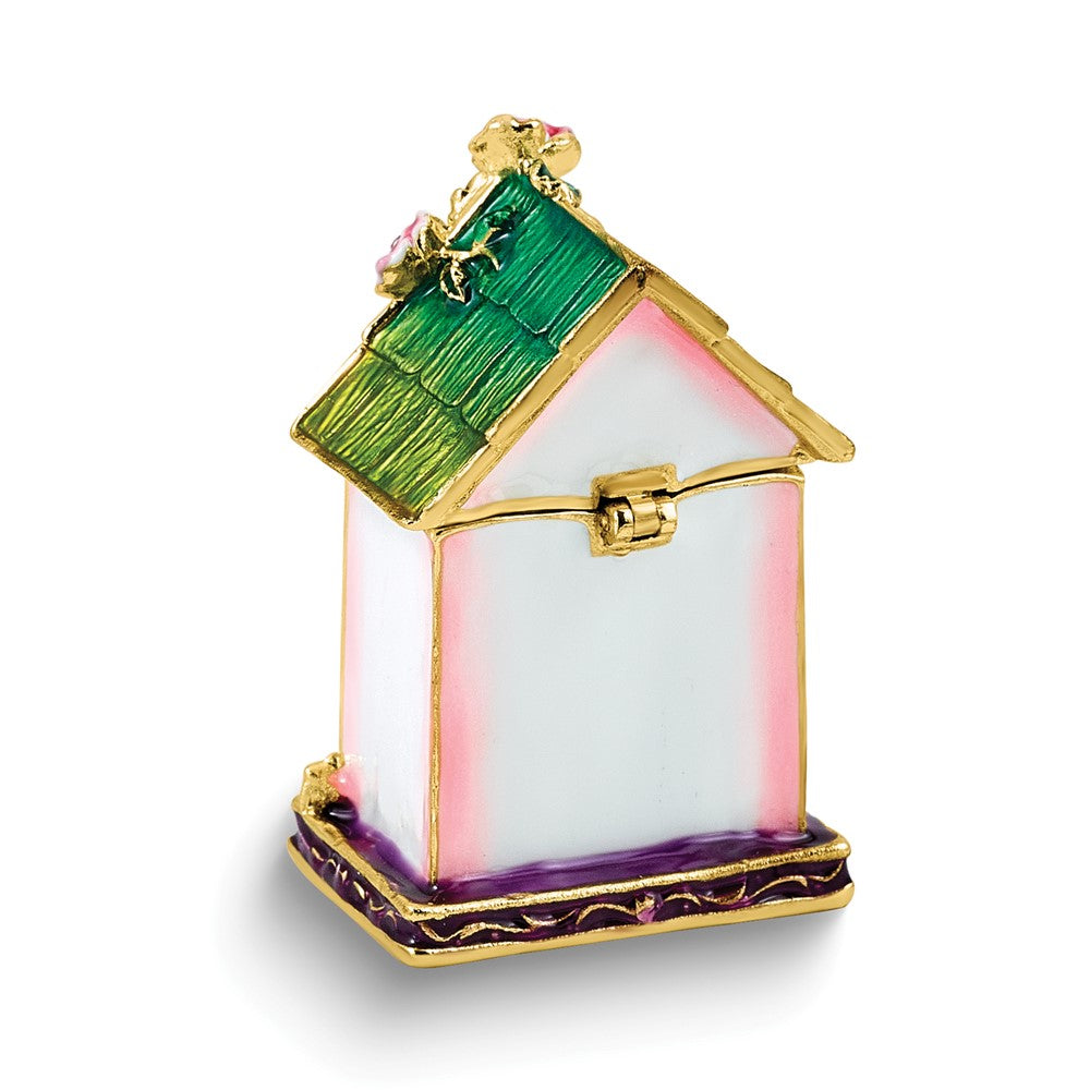 Luxury Giftware by Jere Bejeweled LITTLE BIRDIE LOVE Bird House with Cardinal Trinket Box with Matching 18 inch Necklace