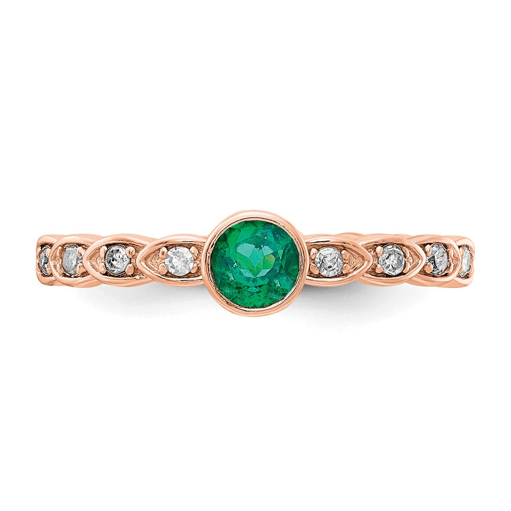 10k & Rhodium Rose Gold Emerald & Diamond Ring