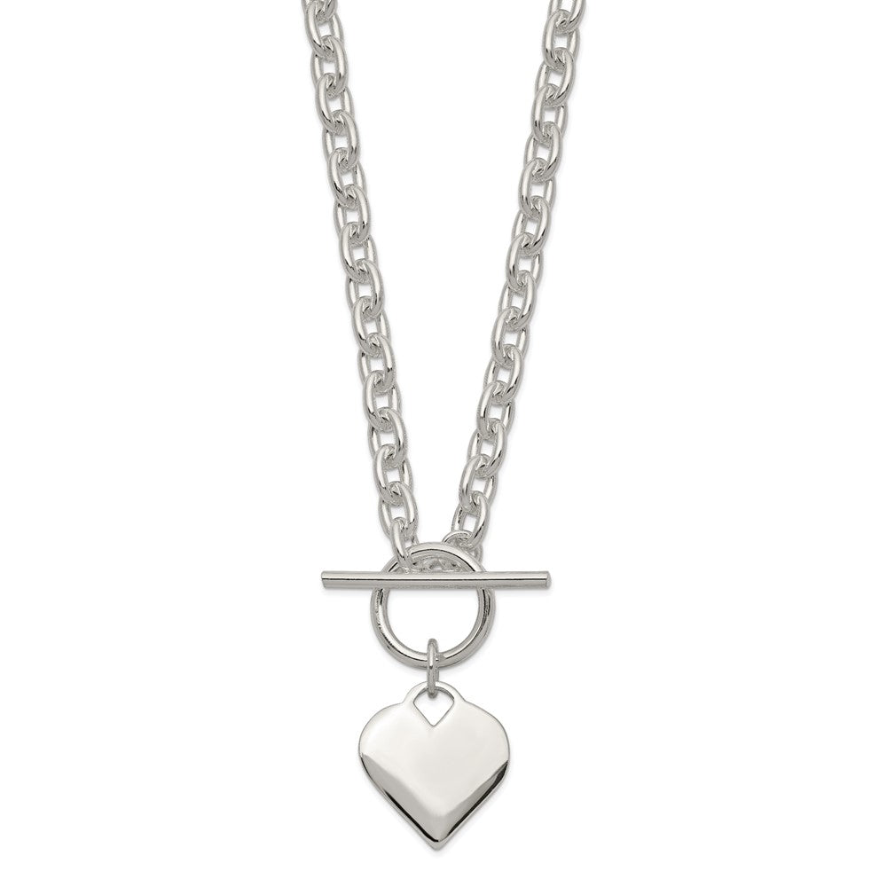 Sterling Silver Engraveable Heart Toggle Necklace 18 Inches