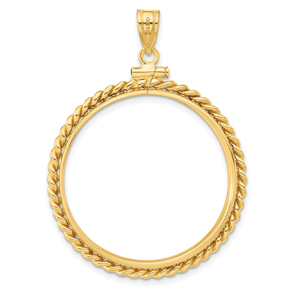 Wideband Distinguished Coin Jewelry 14k Polished Twisted Wire 30.0mm x 3.00mm Screw Top Coin Bezel Pendant