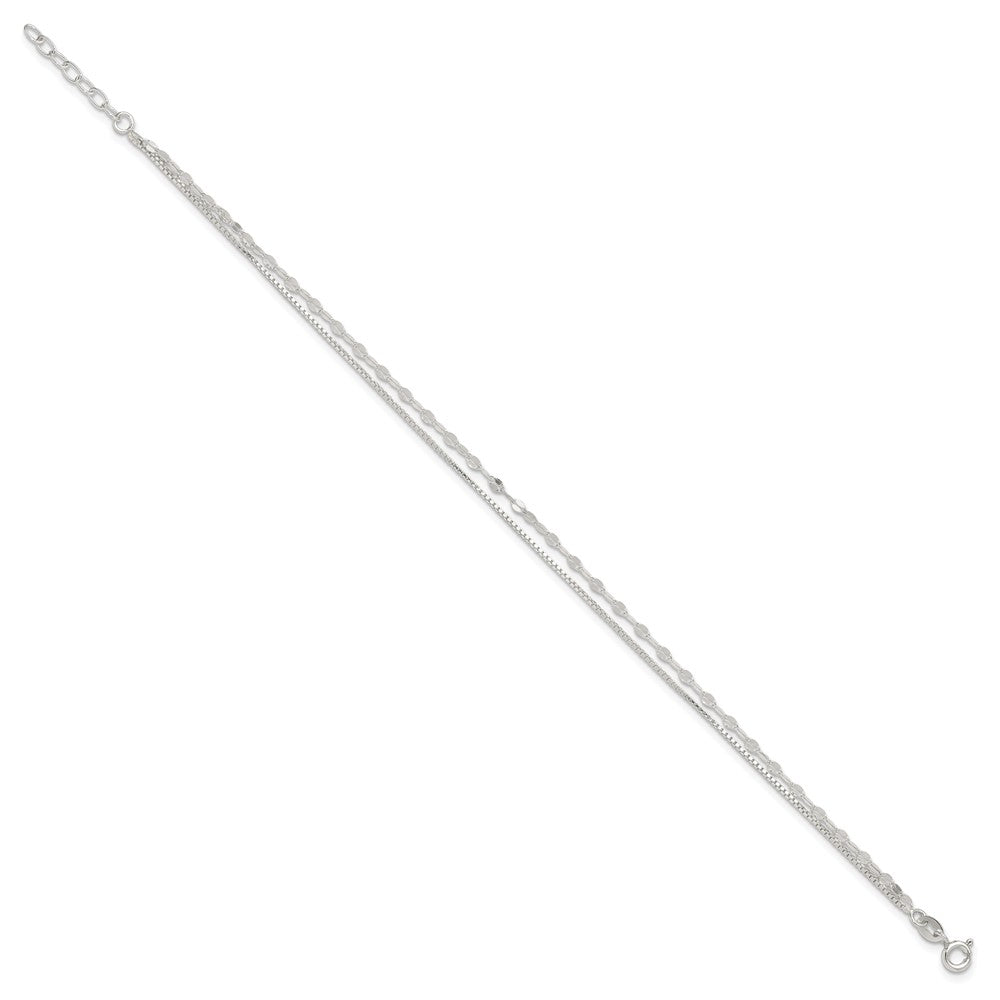 Sterling Silver 2-Strand 9in Plus 1 in Ext. Fancy Chain Anklet 9 inches