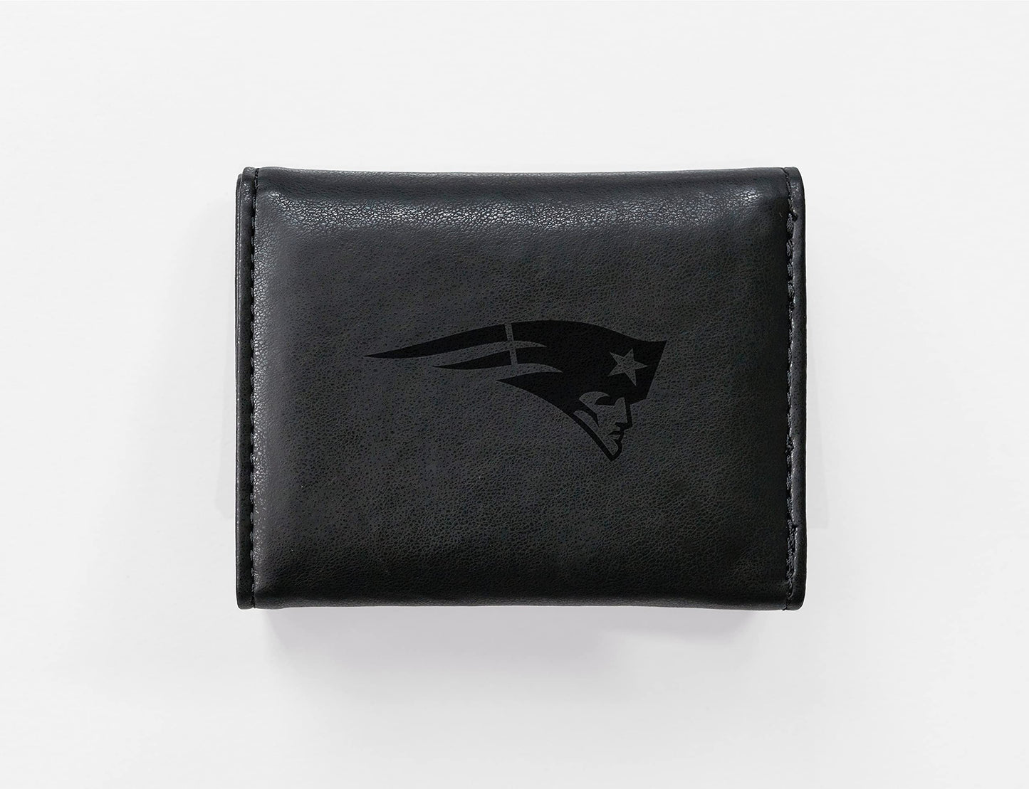 New England Patriots Black Laser Engraved Tri-Fold Wallet - Men's Accessory