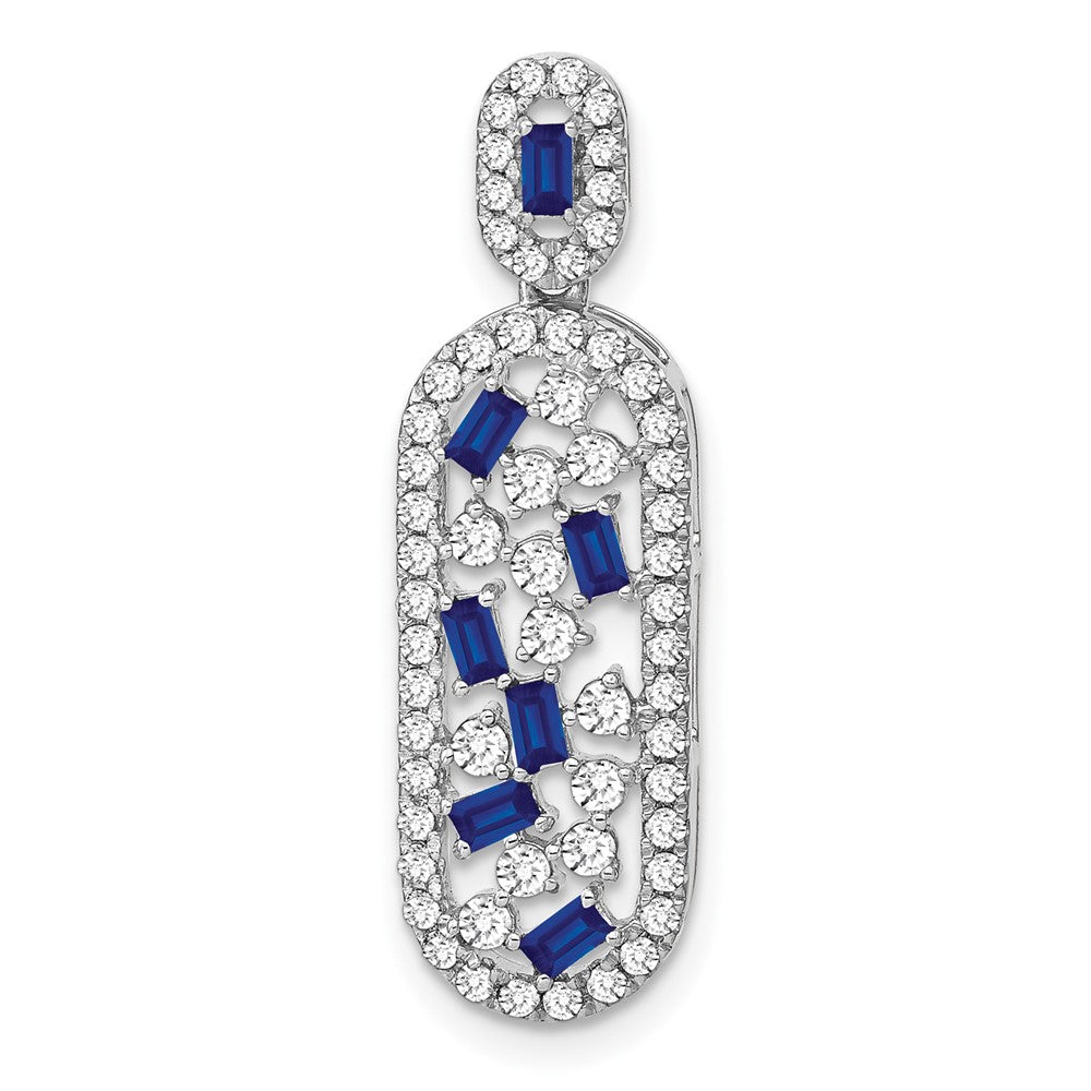 14k White Gold Octagon Sapphire and Diamond Oval Chain Slide