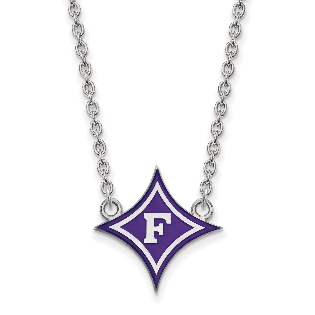 Sterling Silver Official Licensed Collegiate 18in Furman University (FU) Large Enamel Pendant w/Necklace