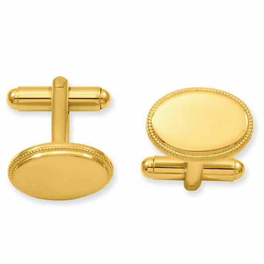 Kelly Waters Gold-plated Polished Beaded Oval Engravable Cuff Links KW602