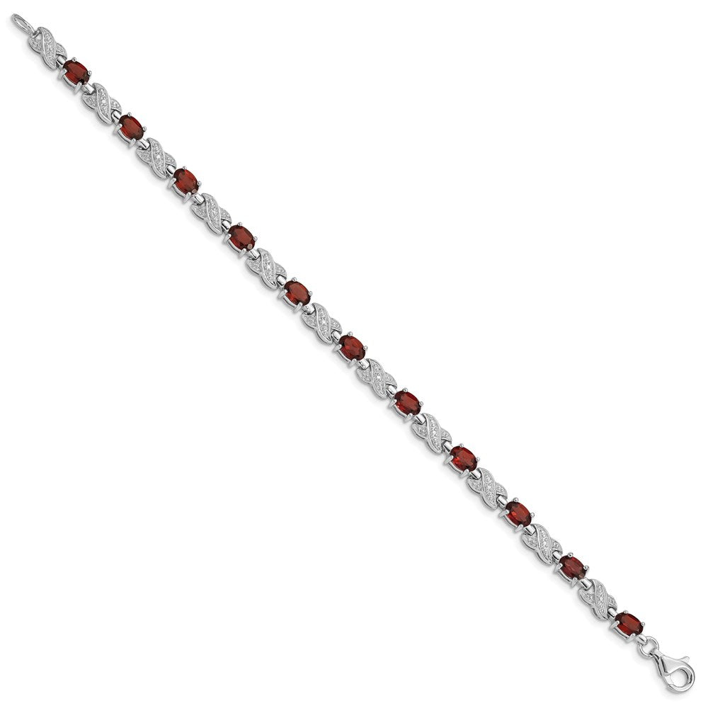 Sterling Silver Rhodium-plated Garnet Bracelet 7 inches