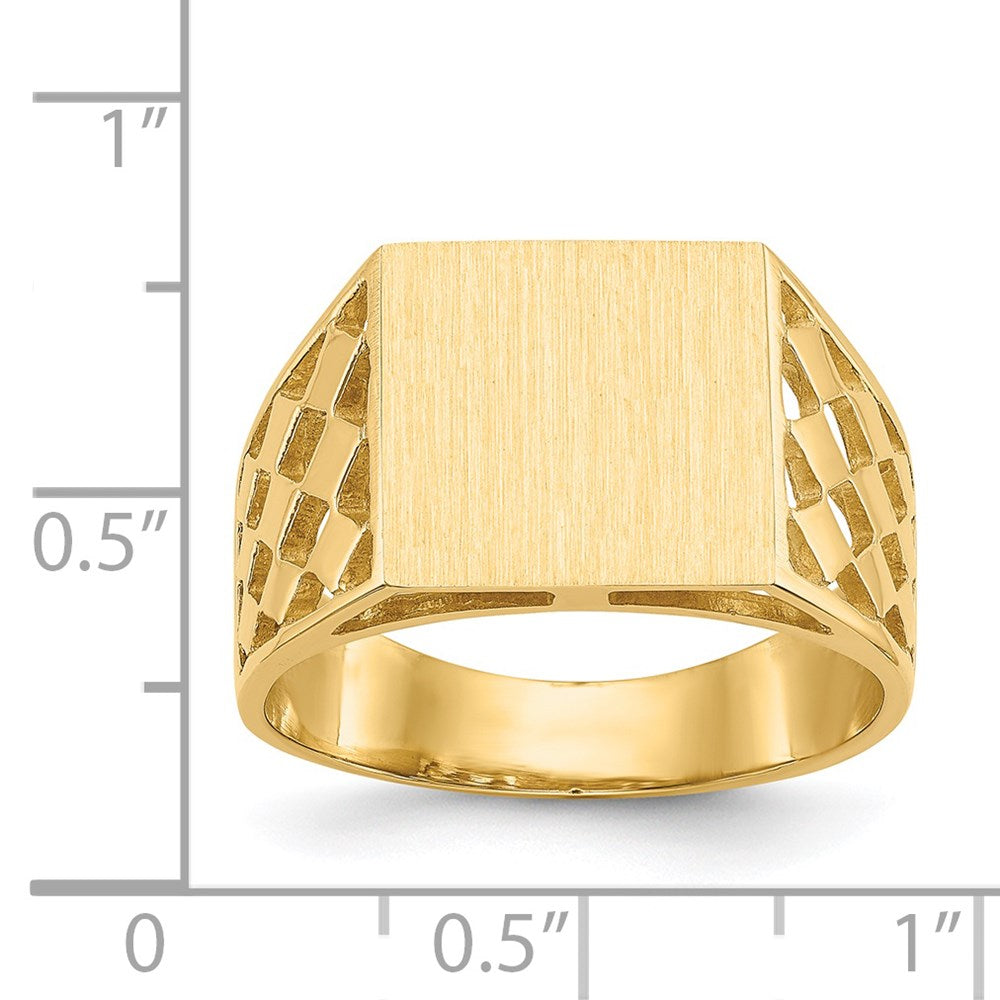 14k 12.0x12.5mm Open Back Men's Signet Ring Size 10