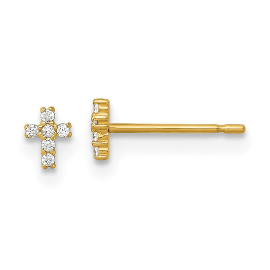14K Madi K Polished Tiny CZ Cross Children's Post Earrings