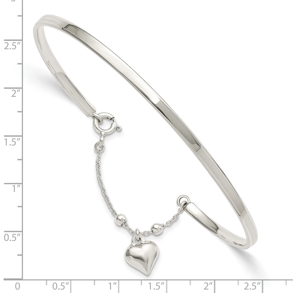 Sterling Silver Puffed Heart Bangle Anklet 10 inches