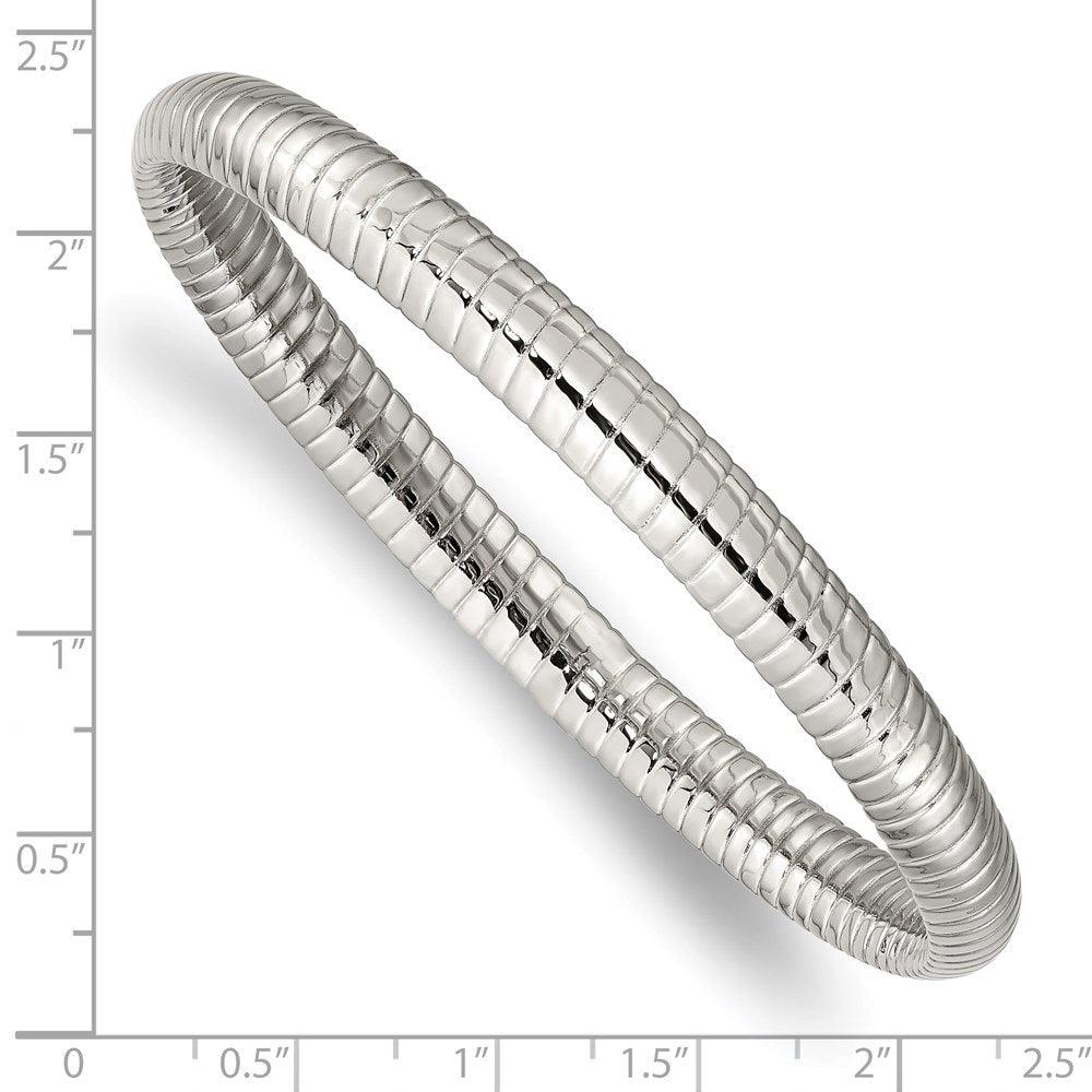Stainless Steel Polished and Textured Hollow Slip-on Bangle 8 inches