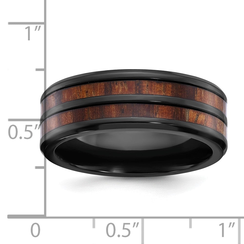 Chisel Black Zirconium Polished with Wood Inlay Center 8mm Band Size - 8