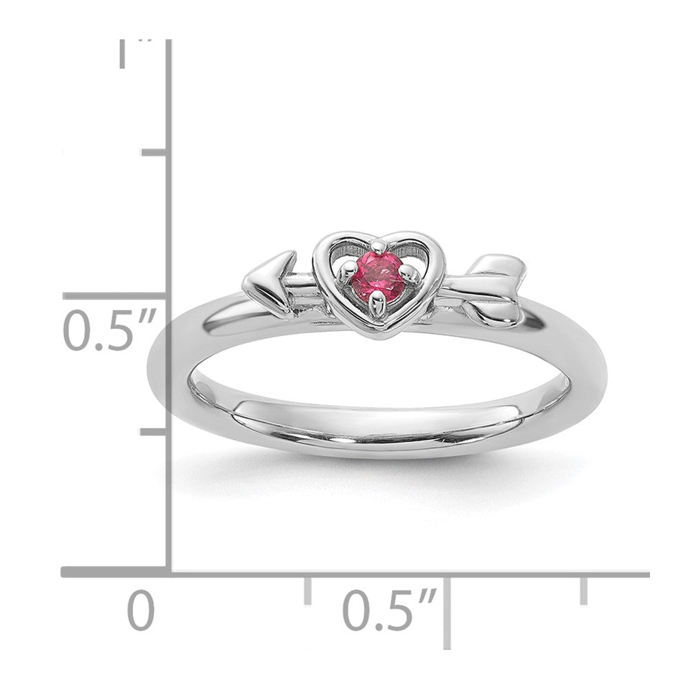 Sterling Silver Stackable Expressions Rhodium-plated Pink Tourmaline Heart with Arrow Ring Size -5