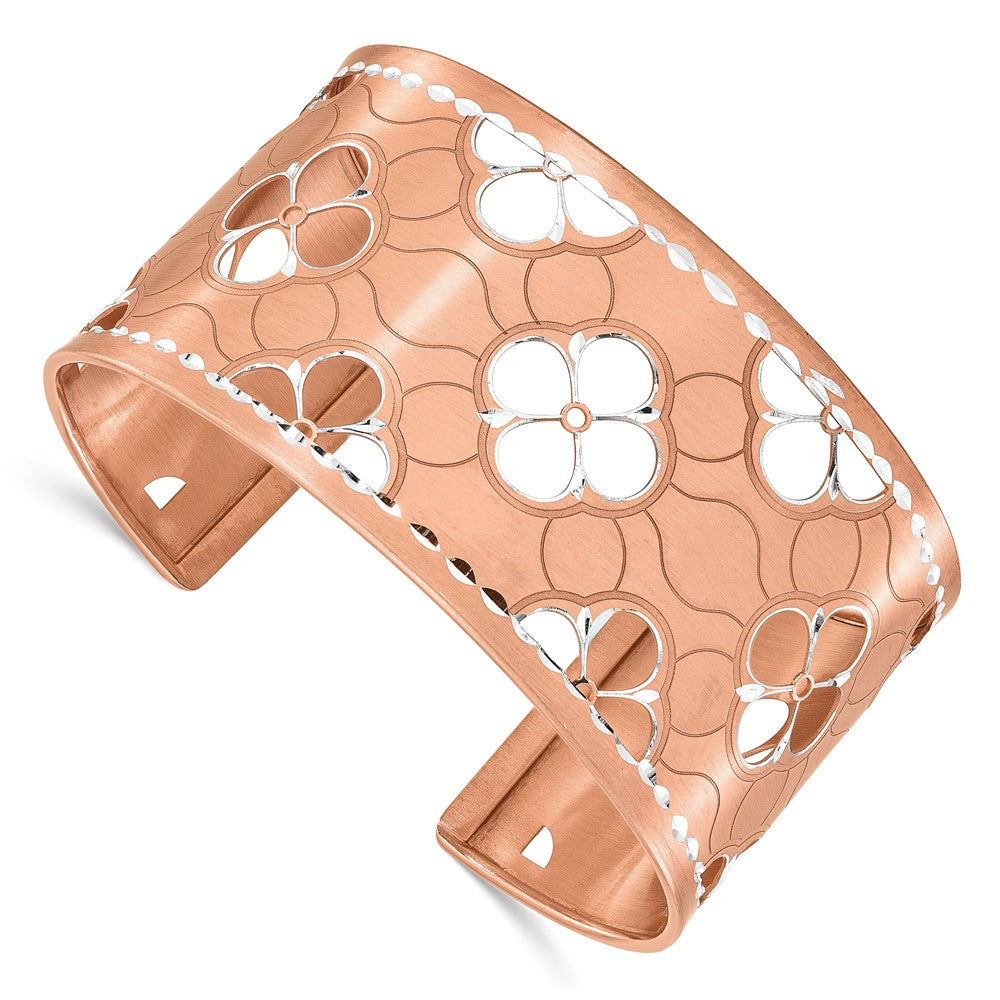 Sterling Silver and Rose Gold-plated Diamond-cut Cuff Bangle