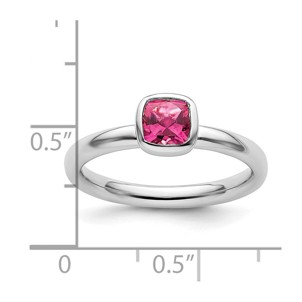 SS Stackable Expressions Cushion Cut Pink Tourmaline Ring Size -5